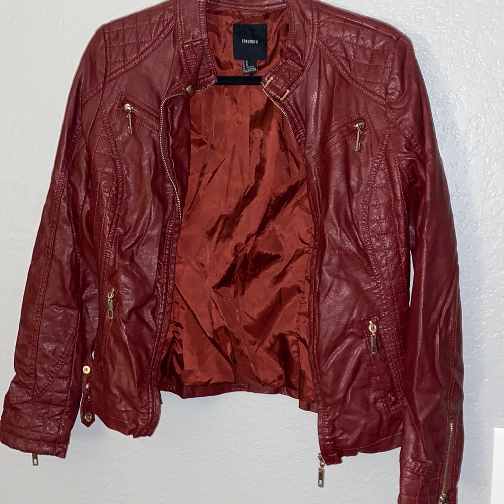 Burgundy Fuax Leather Jacket